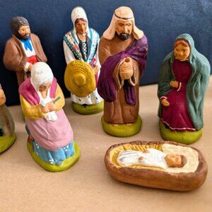Vintage French Santons Figurines, Christmas Nativity Set Creche Fournier Seguret